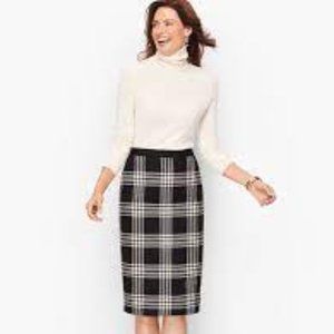 Talbots white black sparkle plaid pencil skirt size  6P